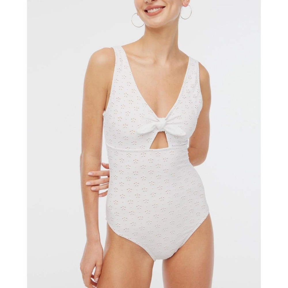 J.Crew Women's White Eyelet Cutout Bow One-Piece Swimsuit